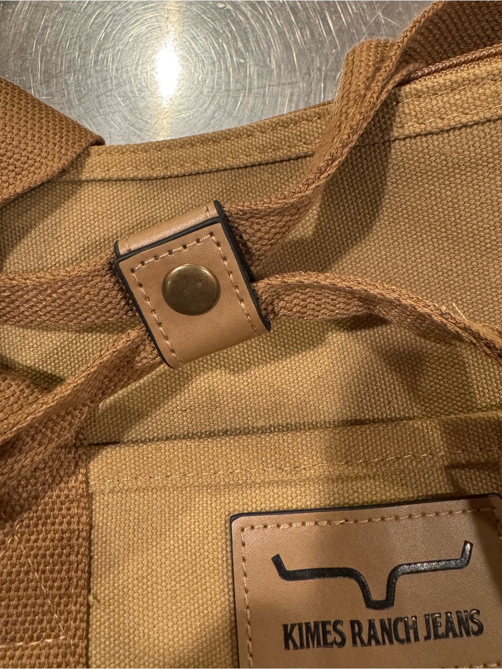 Kimes Ranch Tan Canvas Tote with Leather Logo Patch - Picture 9 of 11